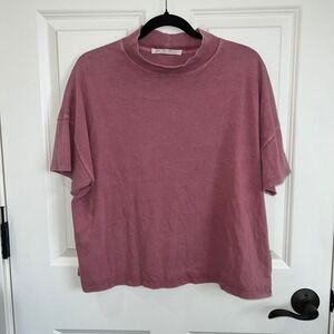 Free People Boxy Mock Neck Short Sleeve Pigment Dyed Top Size Small